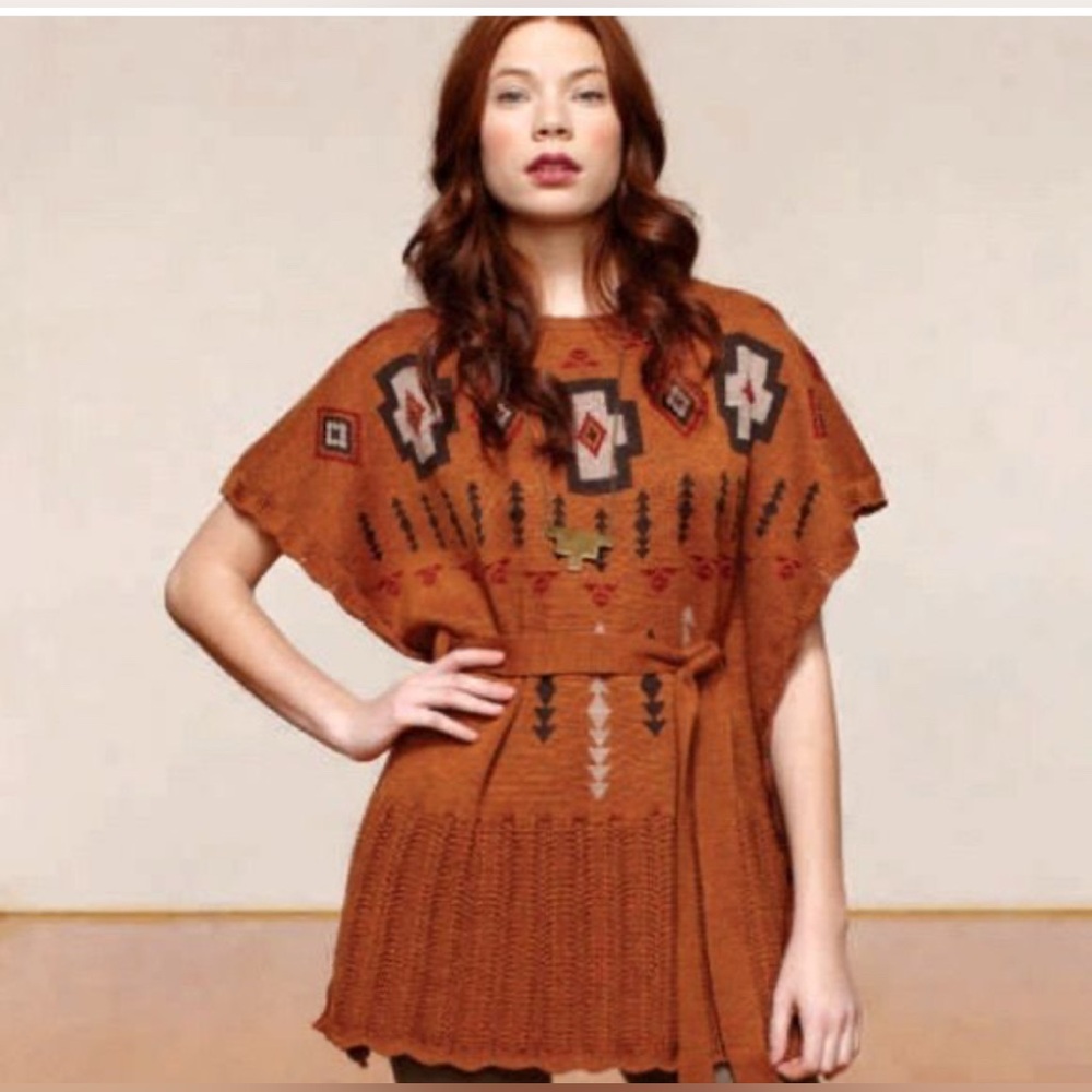 Pendleton Anthropologie Ashcreek Virgin Wool Poncho XS/S Belted Southwestern